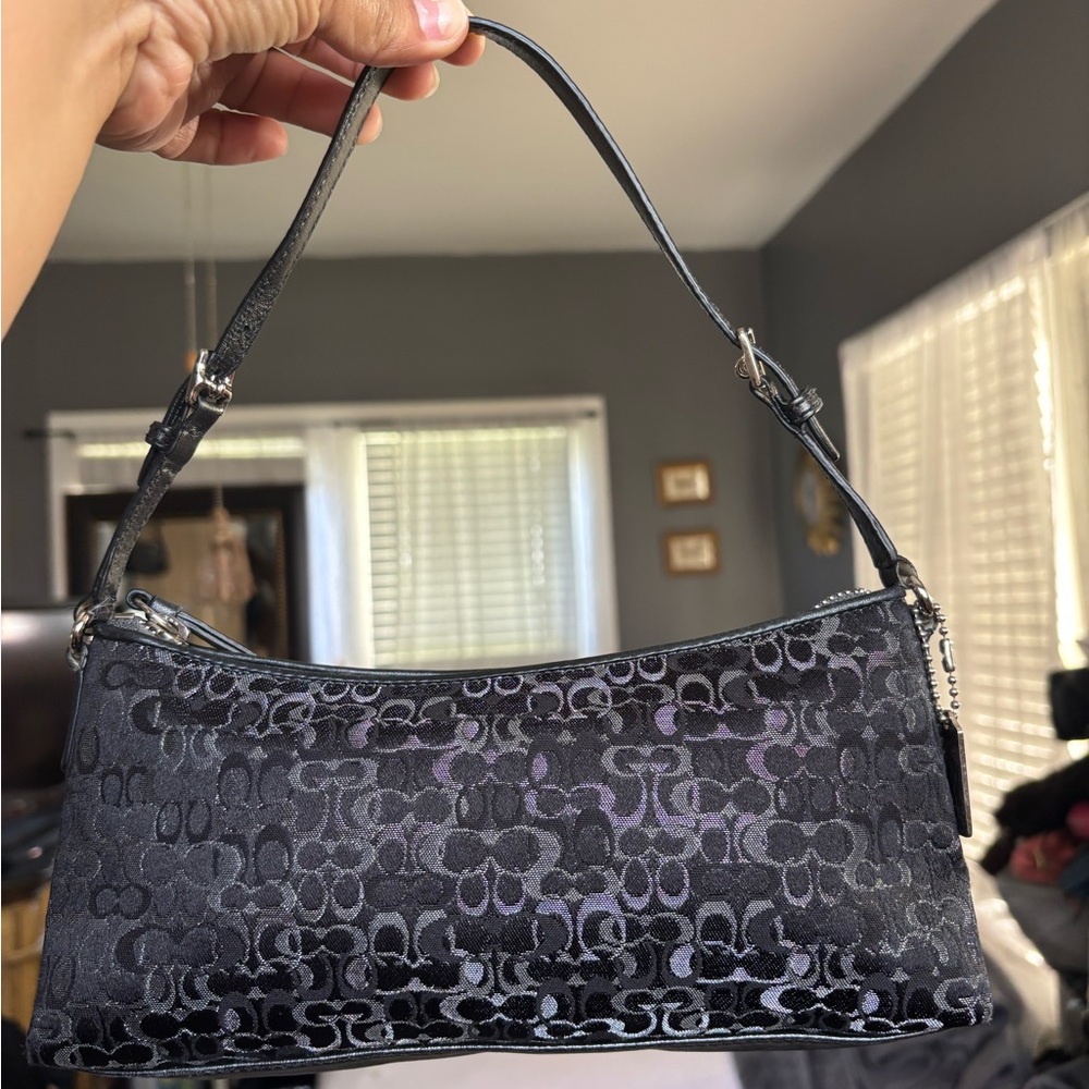 RARE Black and Silver Jacquard Canvas Shoulder Purse